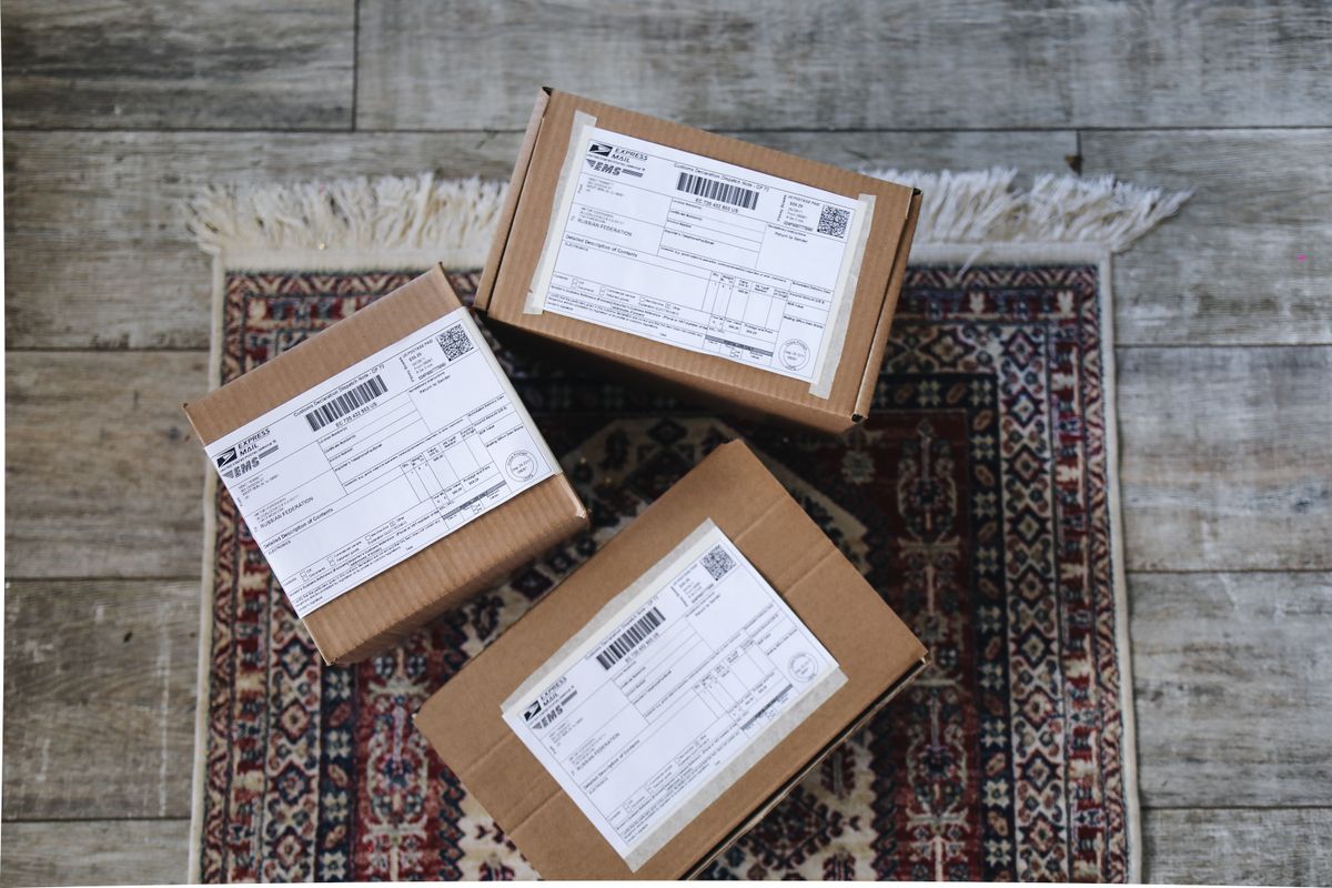 Labelled parcels stacked and ready for dispatch in peak season